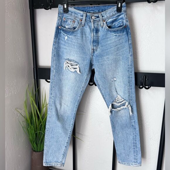 501 Levi’s skinny high waist distressed size W24 L28 - Picture 3 of 15